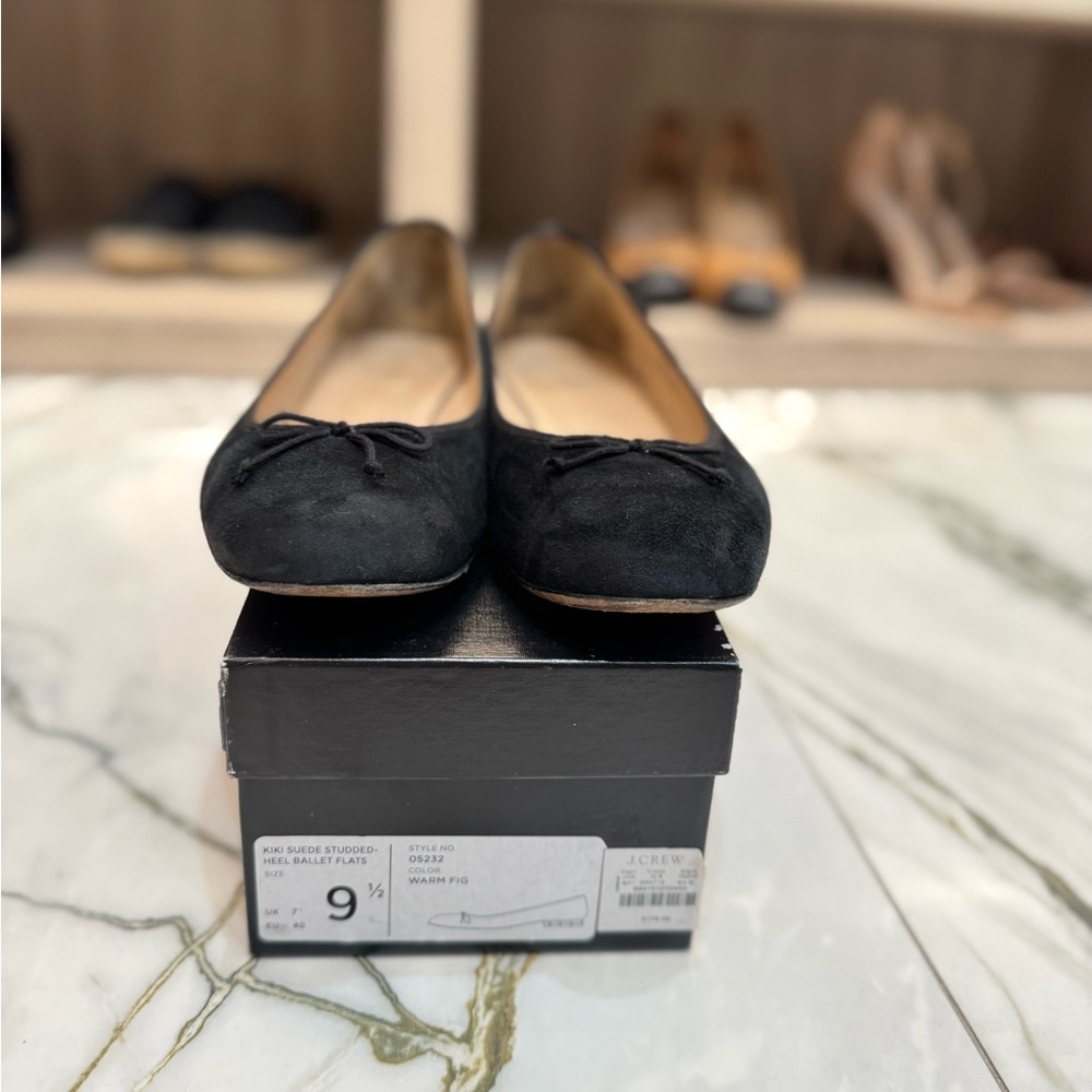J. Crew Black Suede Ballet Flats with Gold Studded Heel.Size 9 1/2 Made in italy - Picture 12 of 16